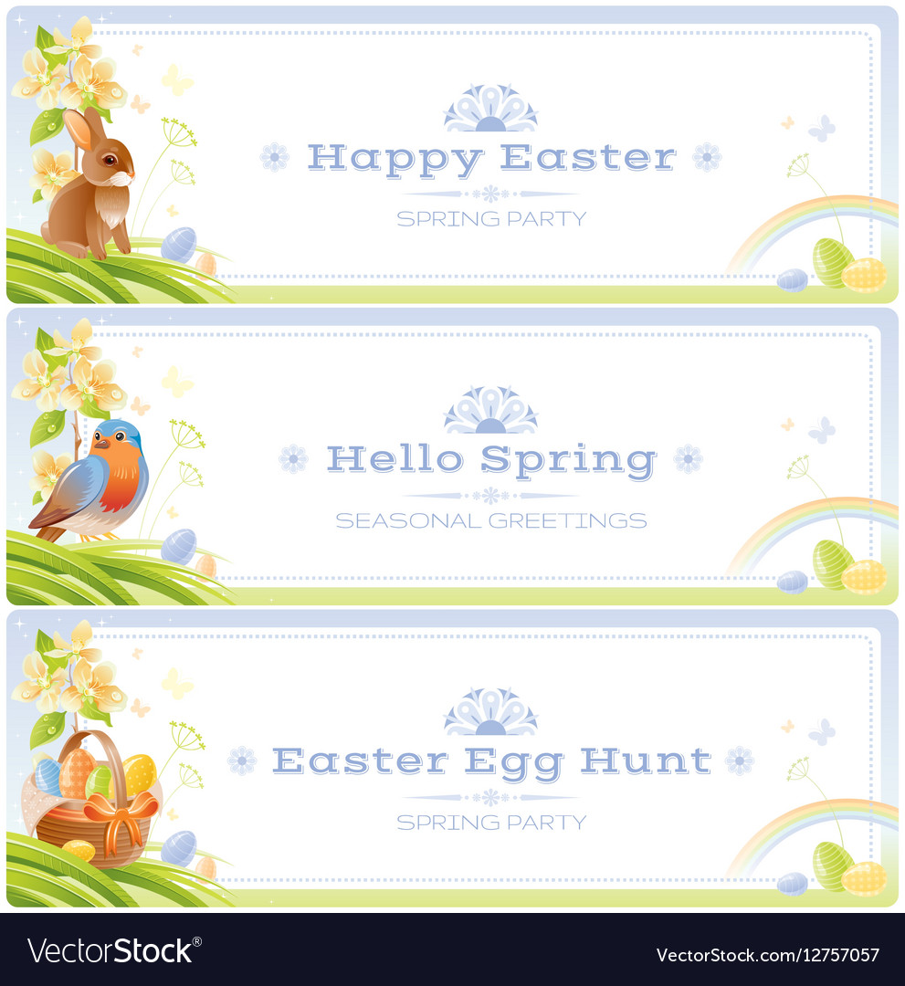 Happy Easter Spring nature banner set Royalty Free Vector