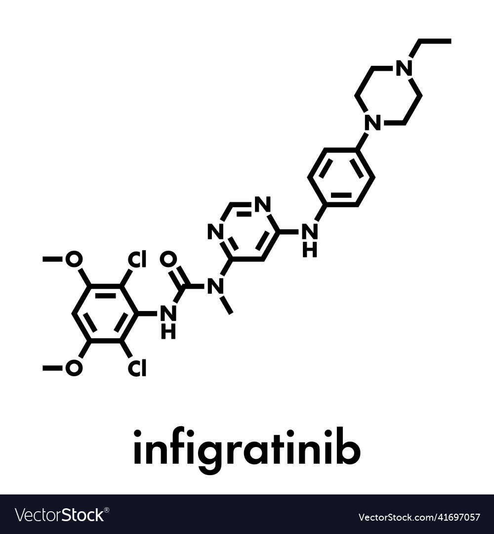 Infigratinib drug molecule skeletal formula Vector Image