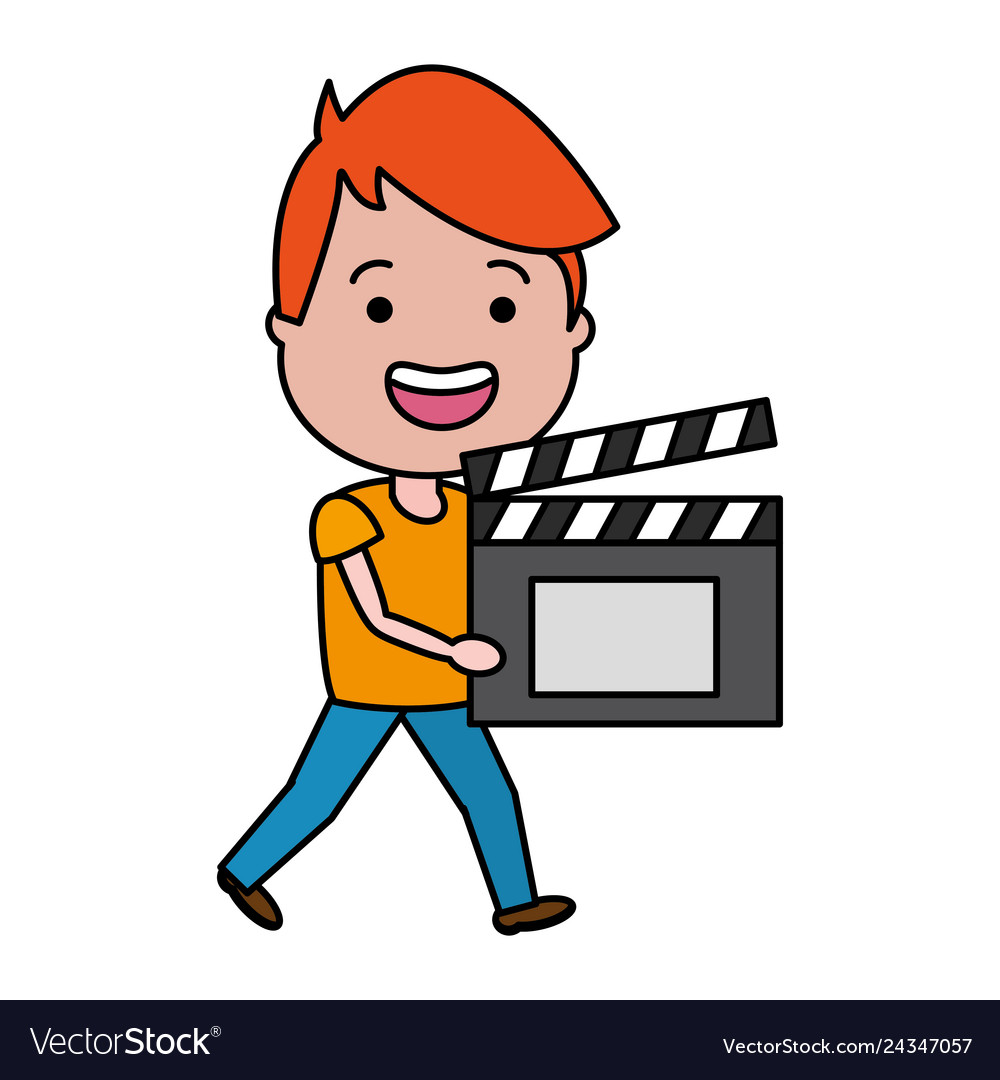 Man with clapperboard avatar character vector image Man with clapperboard avatar character