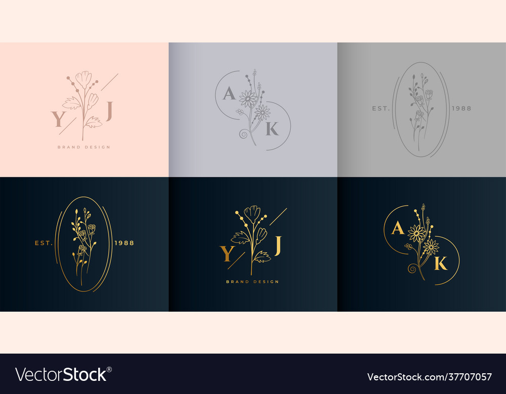 Minimal flower floral logo monogram set