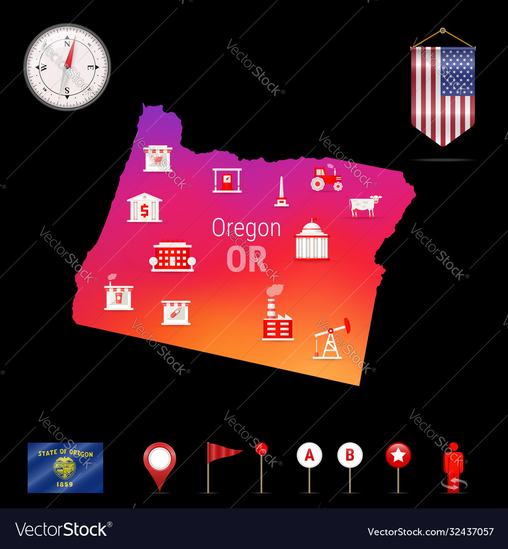 Oregon map night view compass icon navigation