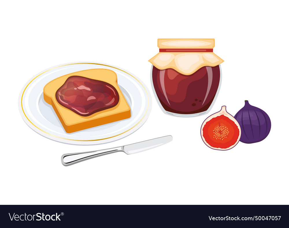 Toasted bread with fig jam icon set