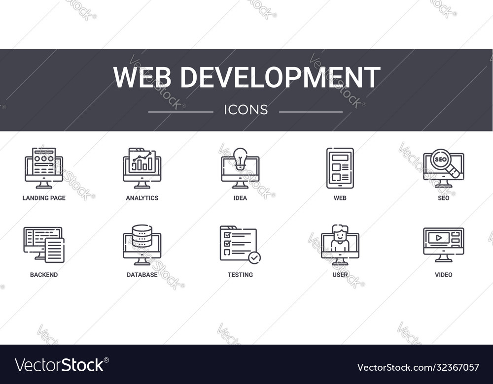 Web development concept line icons set contains vector image Web development concept line icons set contains