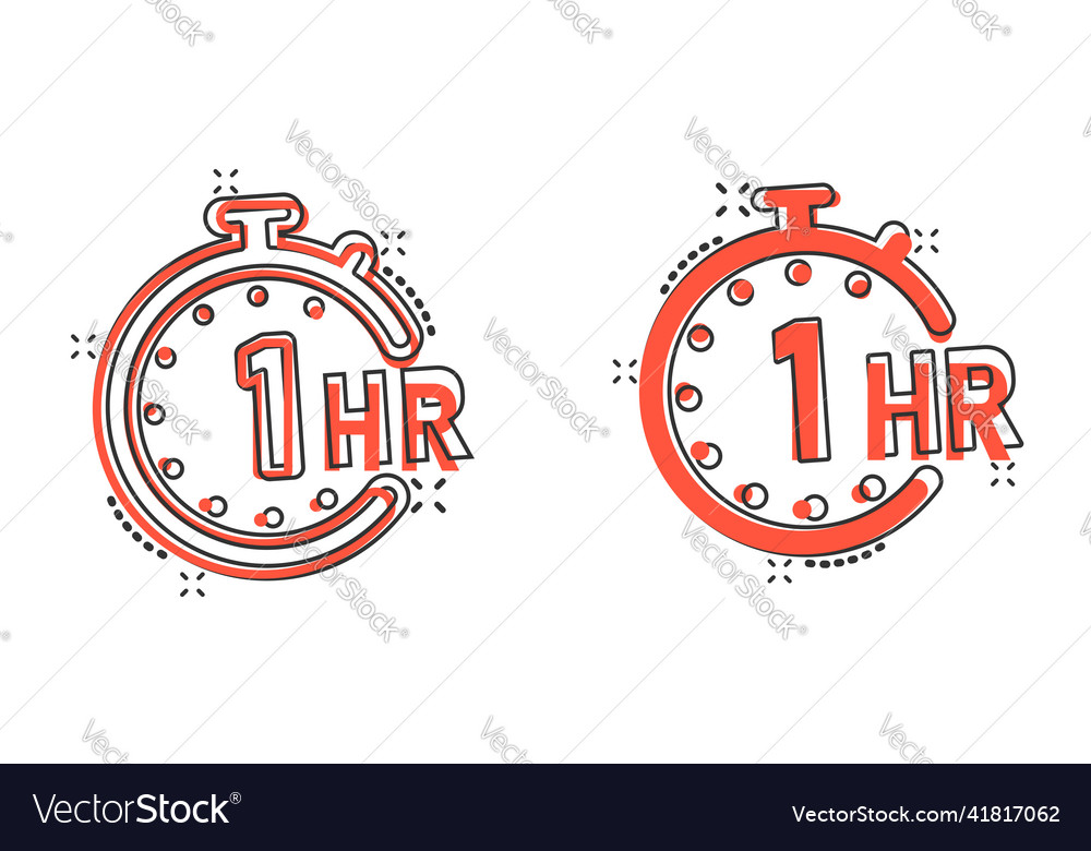 1 hour clock icon in comic style timer countdown