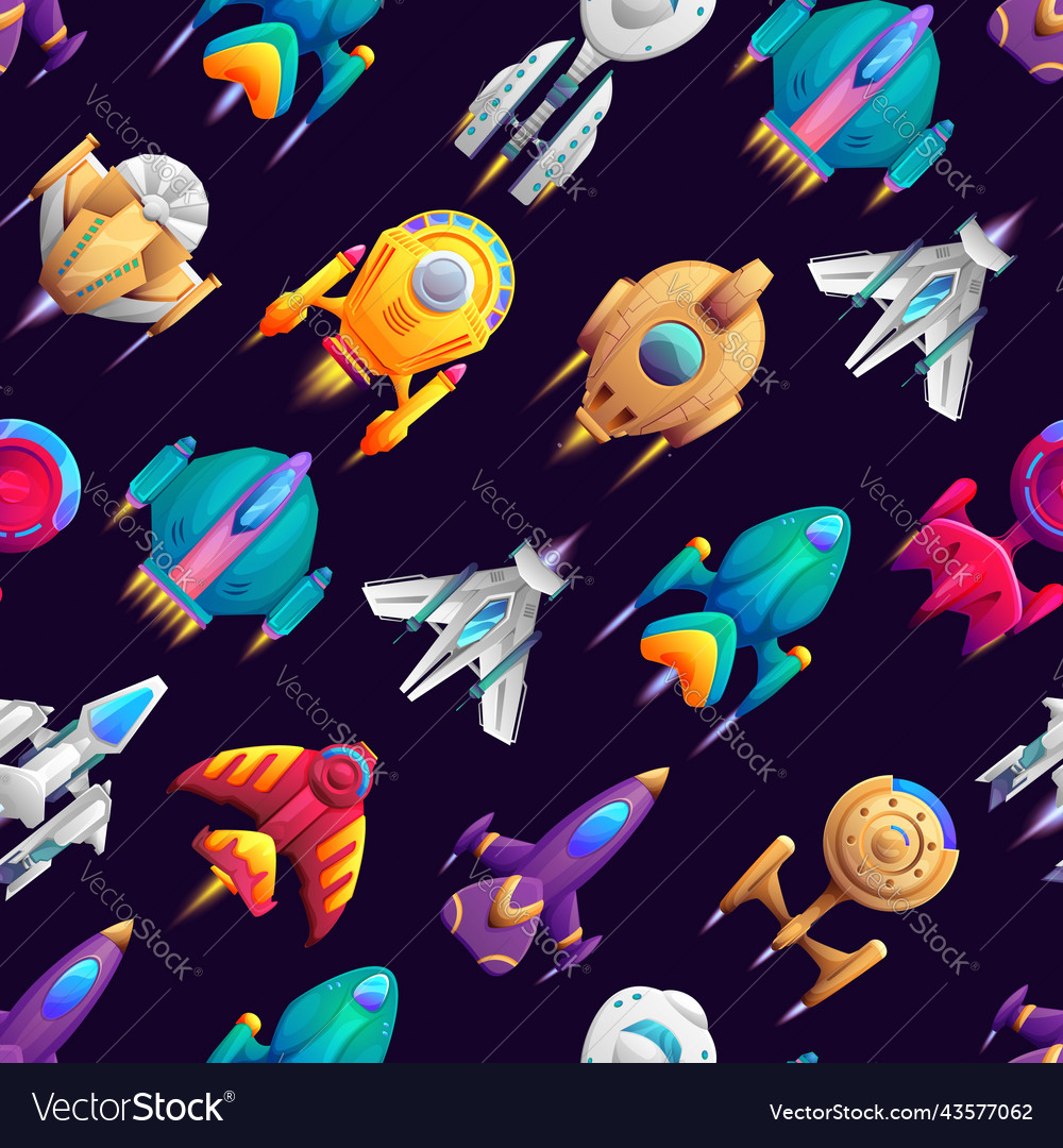 Cartoon galaxy space starships seamless pattern vector image Cartoon galaxy space starships seamless pattern