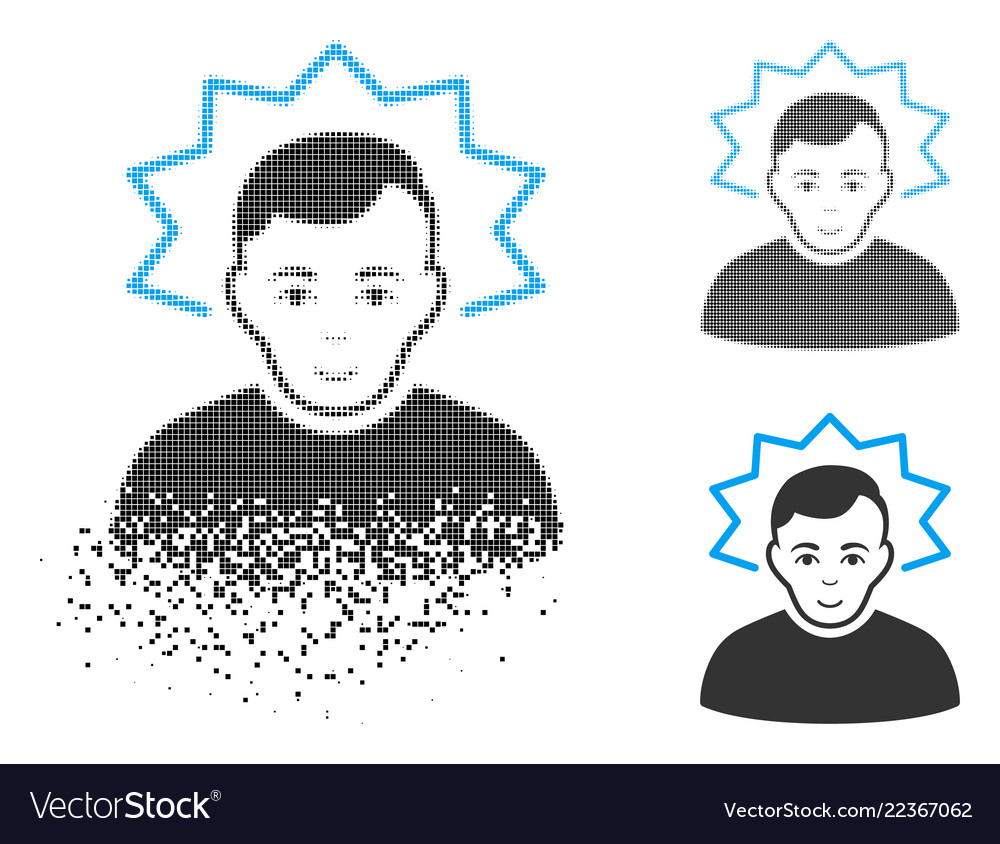 Dispersed pixelated halftone inventor icon vector image Dispersed pixelated halftone inventor icon