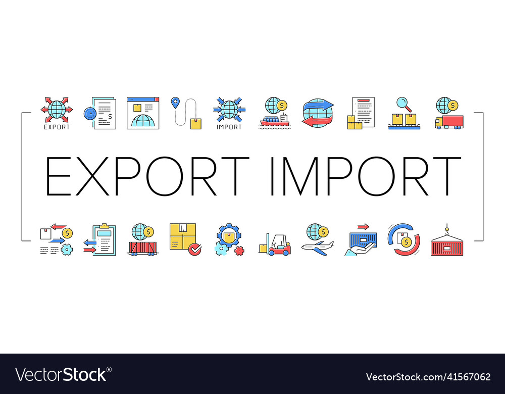 Export import logistic collection icons set vector image Export import logistic collection icons set