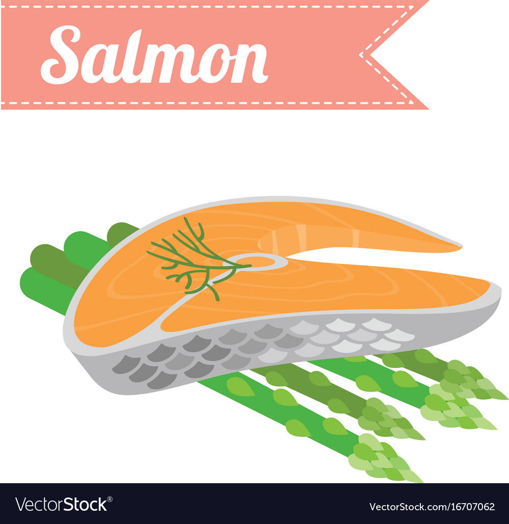 Flat salmon with asparagus Royalty Free Vector Image