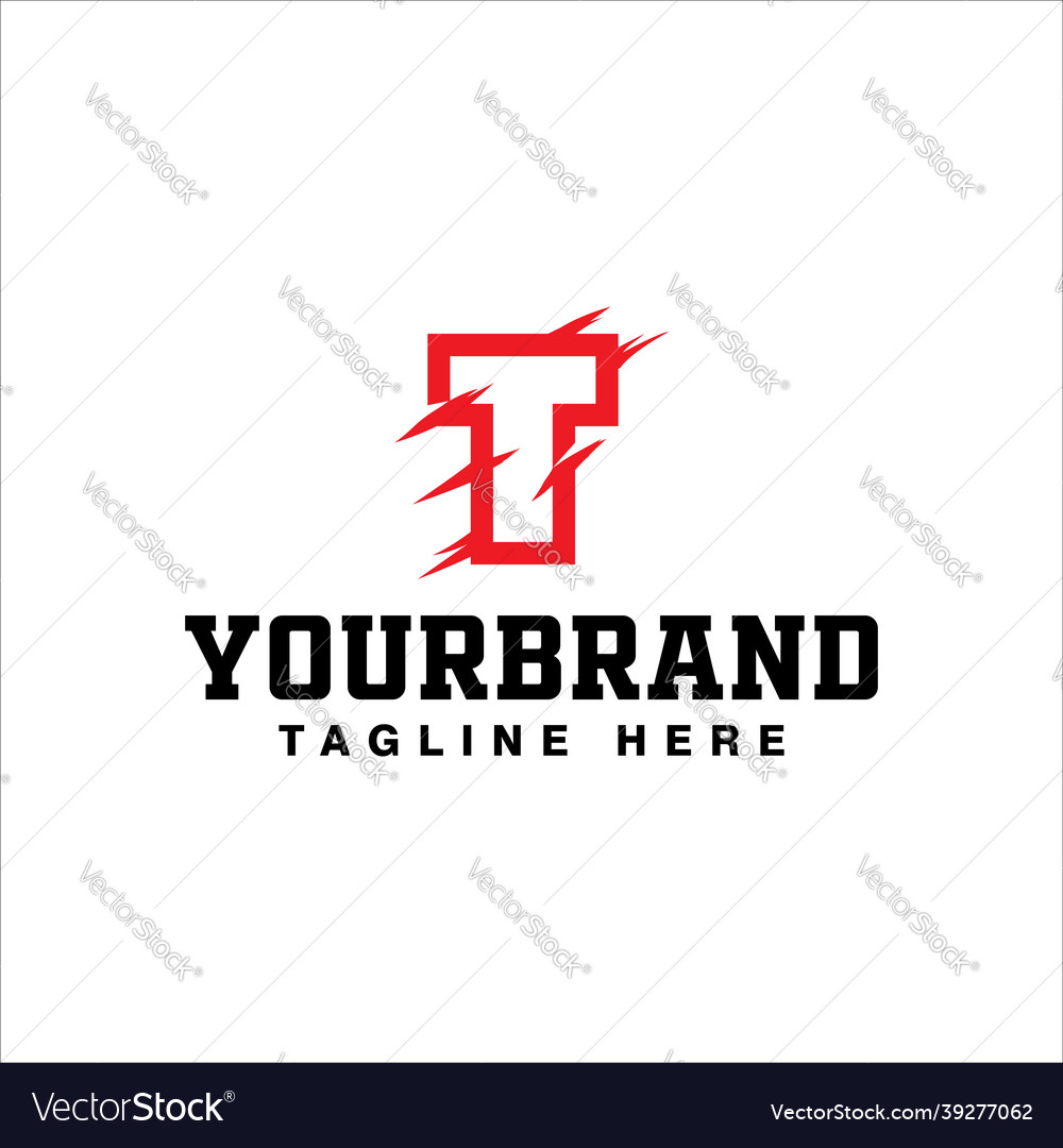Initial t with red claw scratch logo design