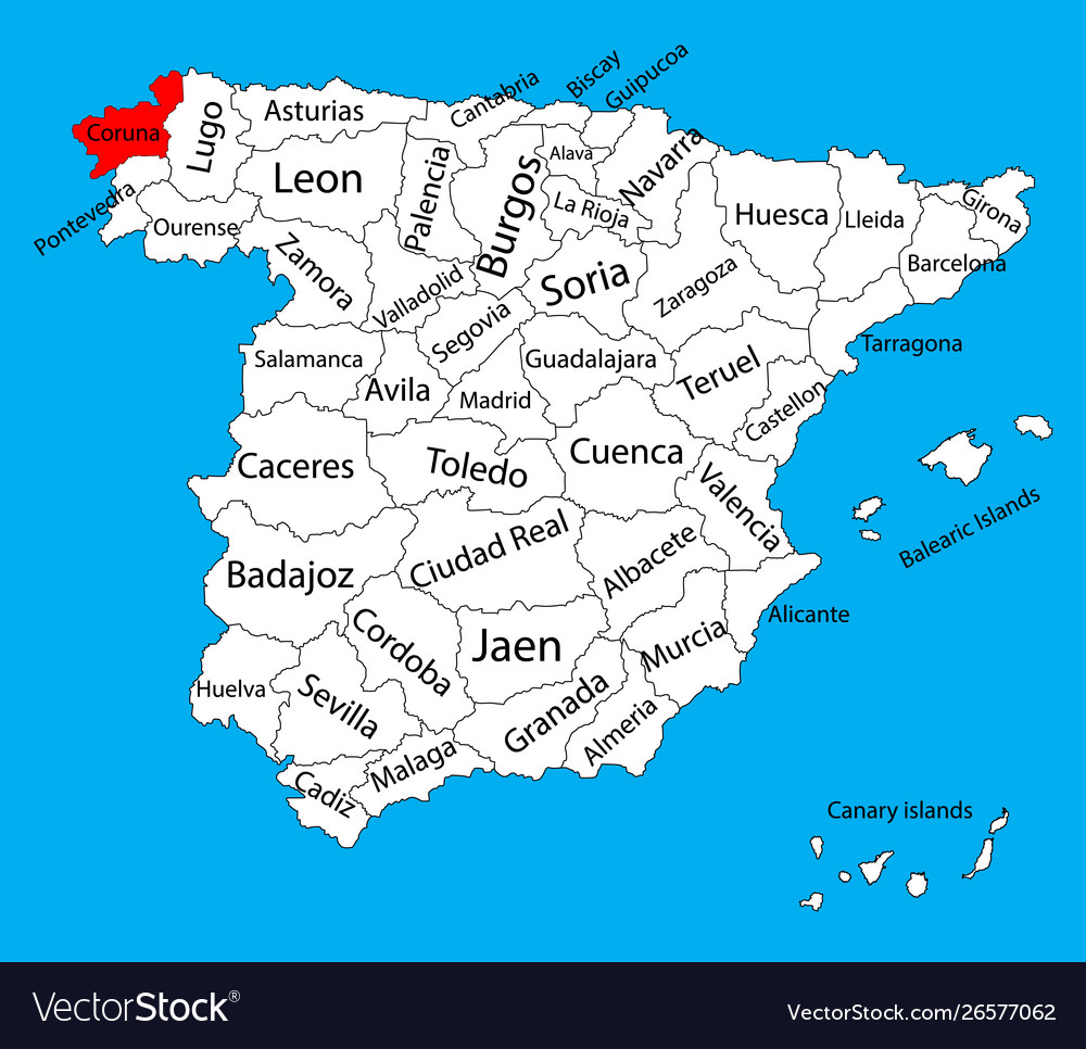 mapa de espanha corunha La coruna map spain province administrative map Vector Image