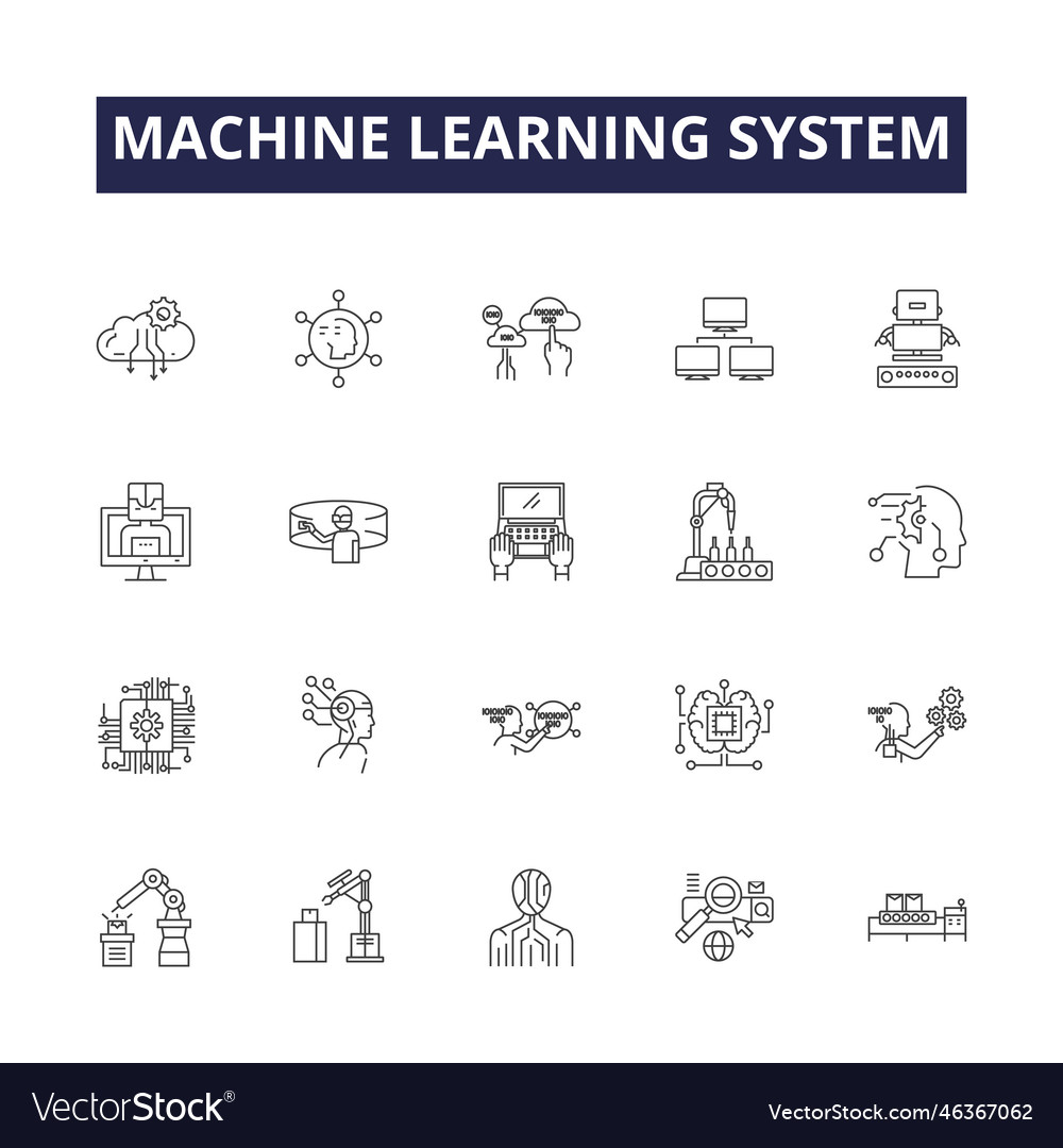 Machine learning system line icons vector image Machine learning system line icons