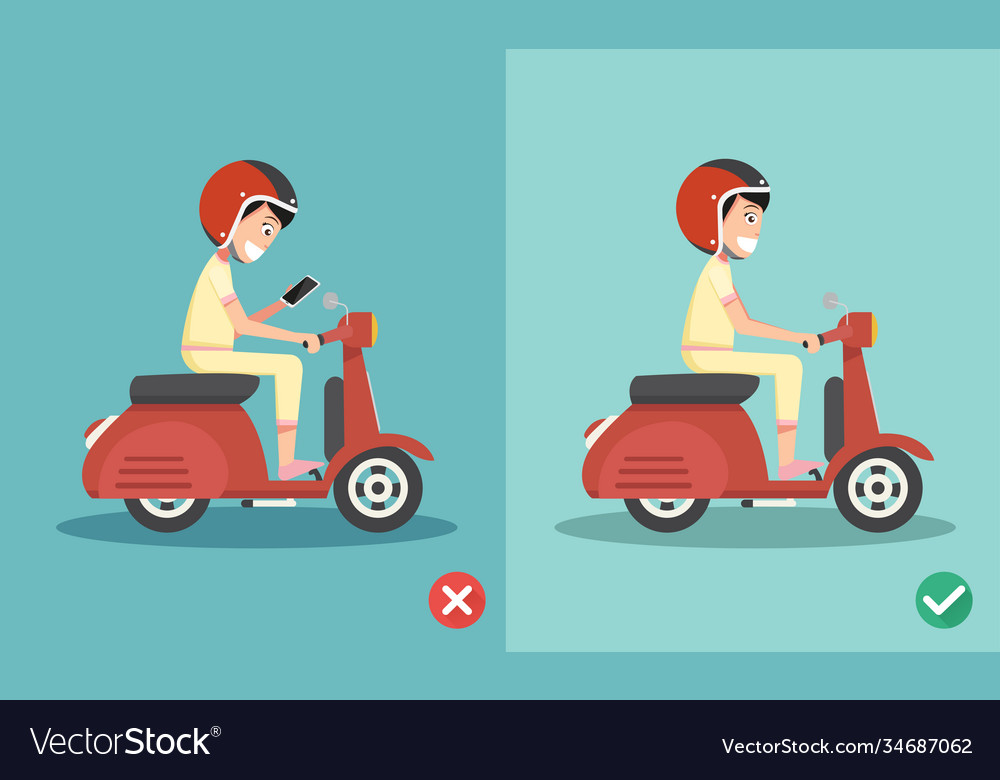 No texting talking right and wrong ways riding vector image No texting talking right and wrong ways riding