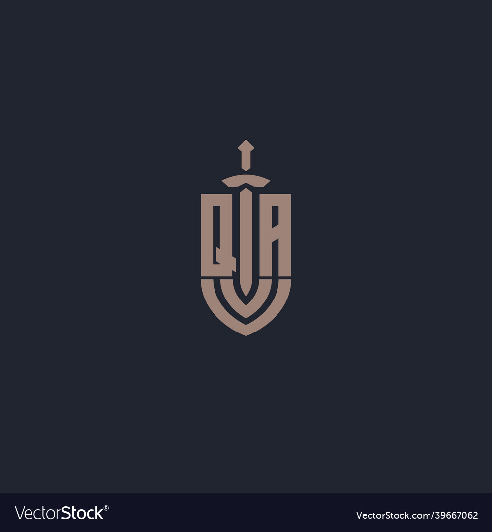 Qa logo monogram with sword and shield style vector image Qa logo monogram with sword and shield style
