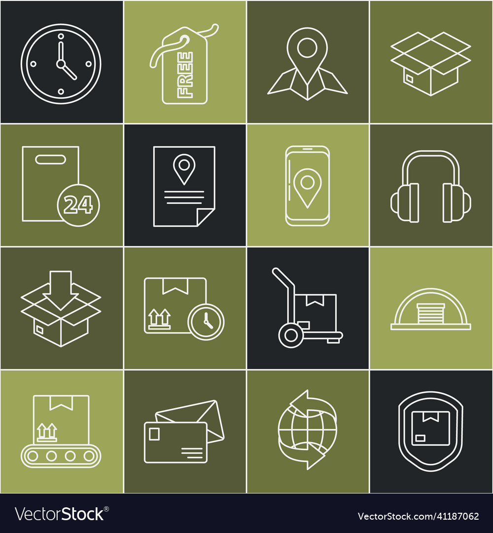 Set line delivery pack security with shield vector image Set line delivery pack security with shield