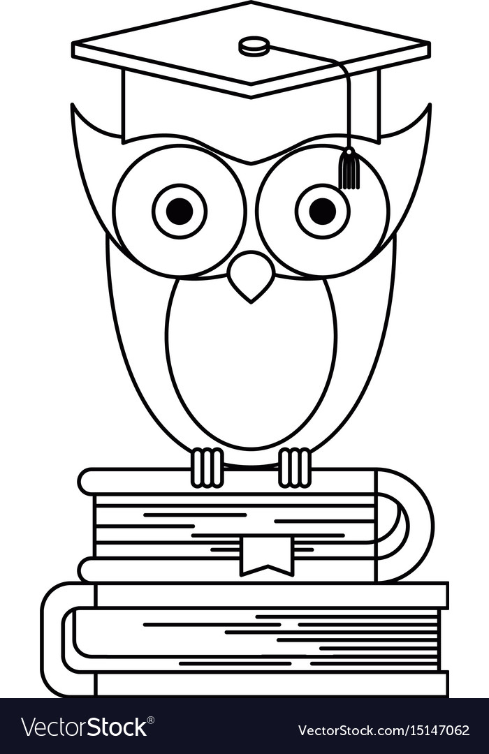 Sketch silhouette of owl knowledge with cap Vector Image