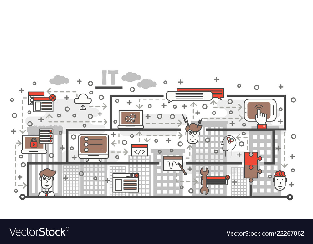 Thin line art it poster banner template vector image Thin line art it poster banner template