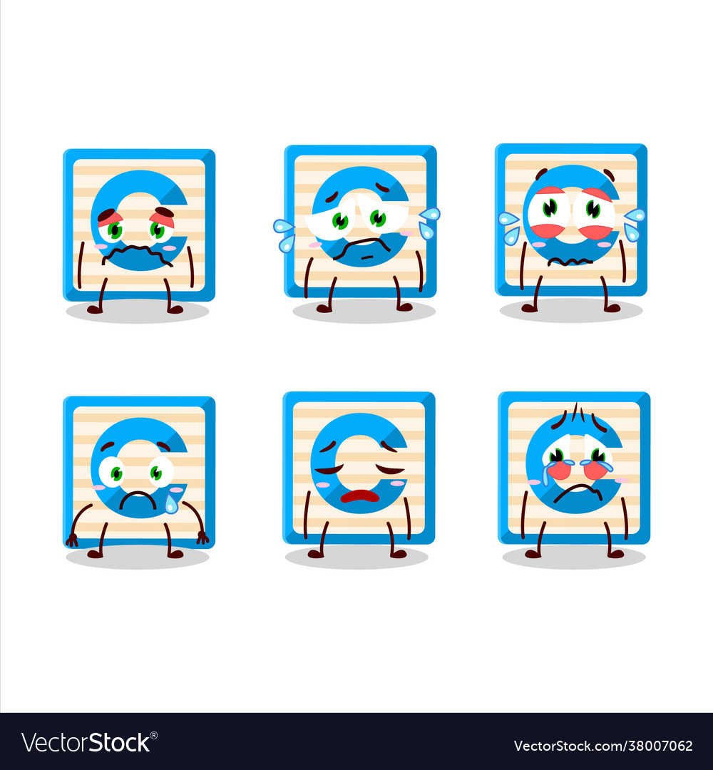 Toy block c cartoon character with sad expression