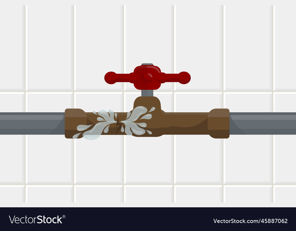 Water valve on a pipe with hole broke through