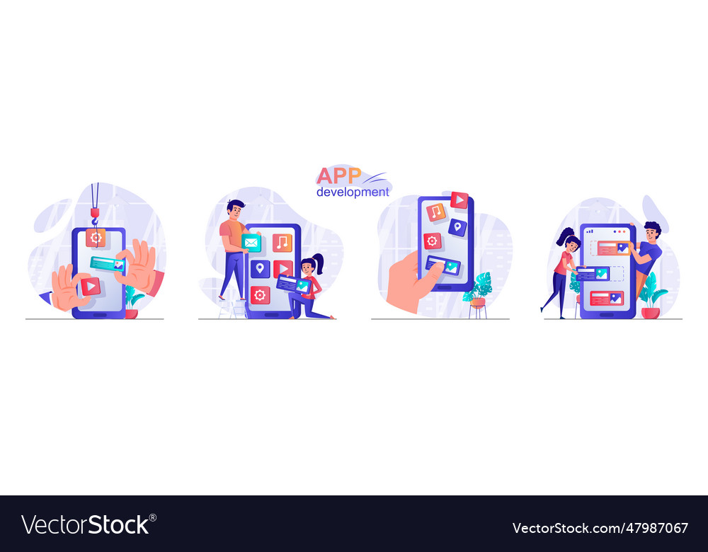 App development concept scenes set developers