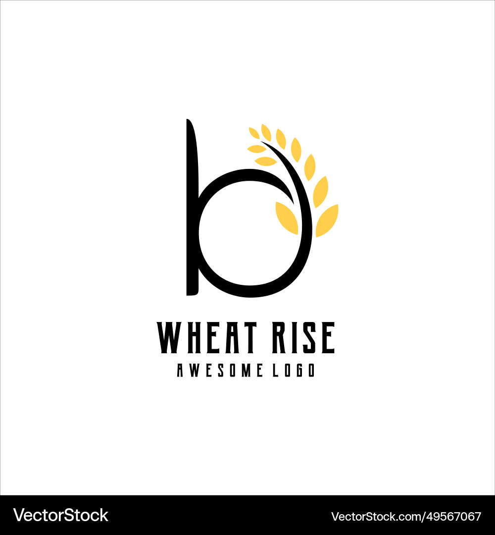 B letter with wheat logo vintage retro Royalty Free Vector