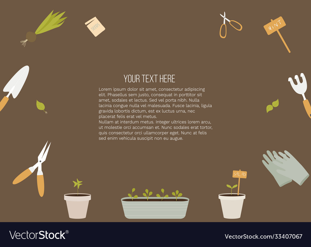 Banner with garden tools and place for your text