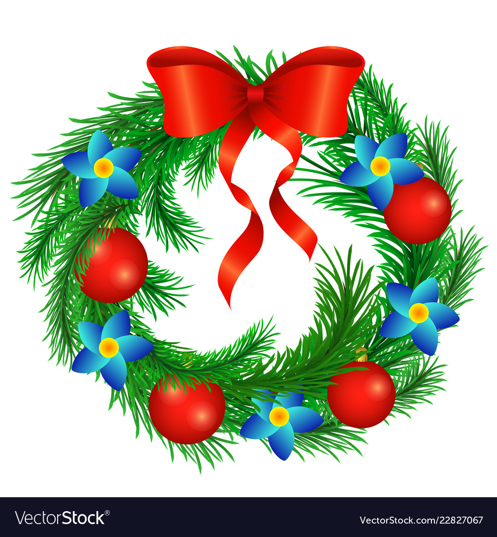 Christmas wreath decorated with a red bow with Vector Image