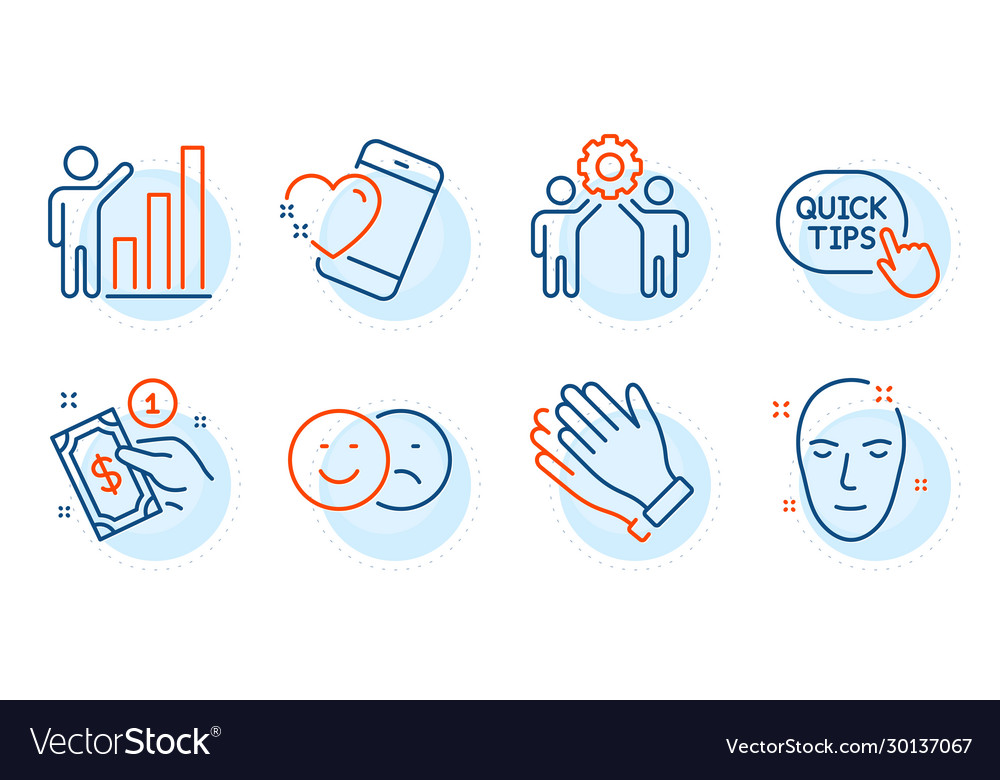 Clapping hands like and quick tips icons set vector image Clapping hands like and quick tips icons set