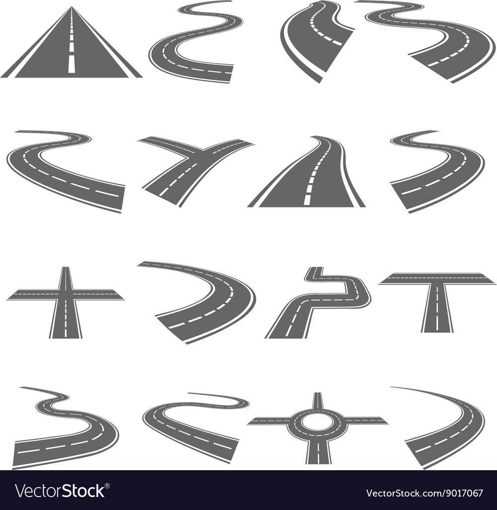 Curved roads set Royalty Free Vector Image - VectorStock