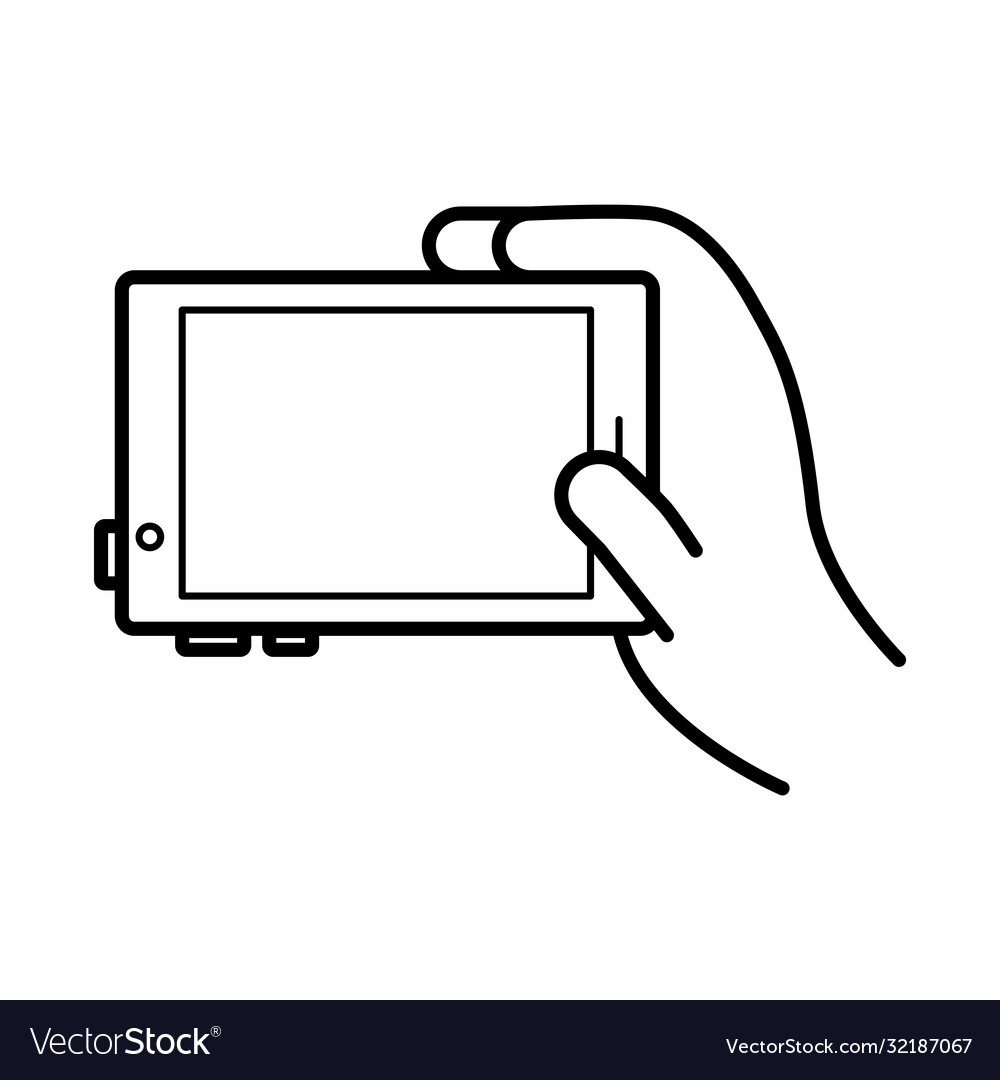 Hand using tablet device line style icon