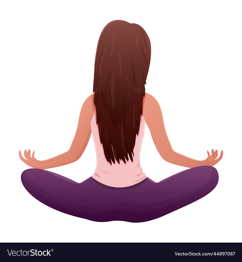 Meditation Female Character Sitting In Lotus Pose Vector Image