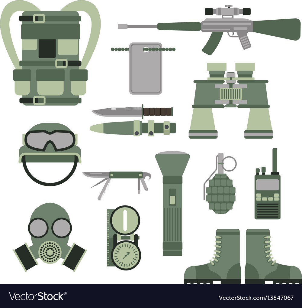 Military weapon guns symbols armor set forces Vector Image