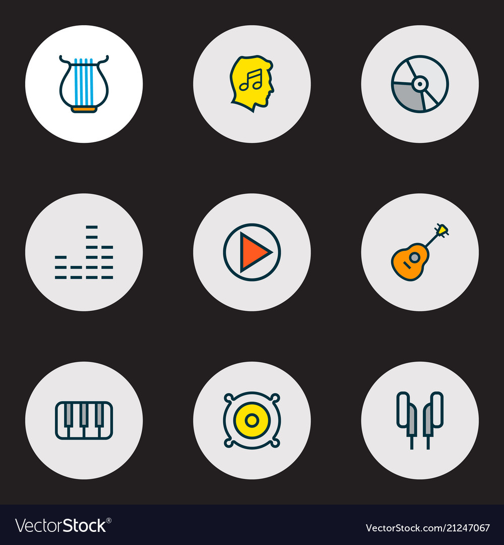 Music icons colored line set with strings speaker vector image Music icons colored line set with strings speaker