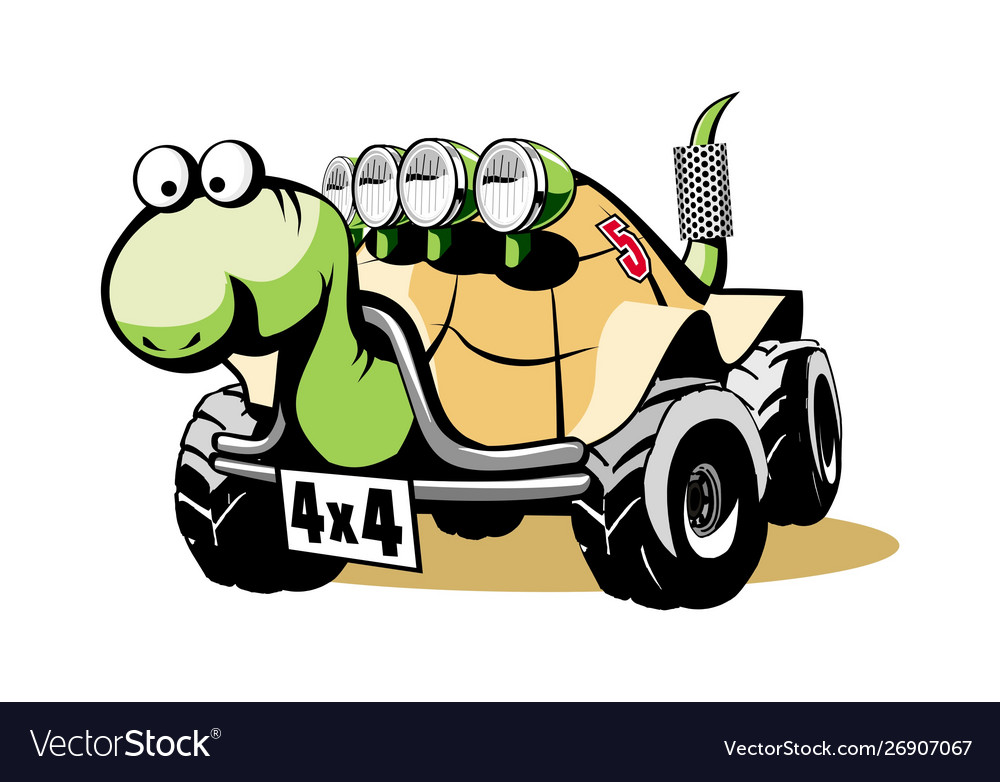 Off-road turtle cartoon funny Royalty Free Vector Image