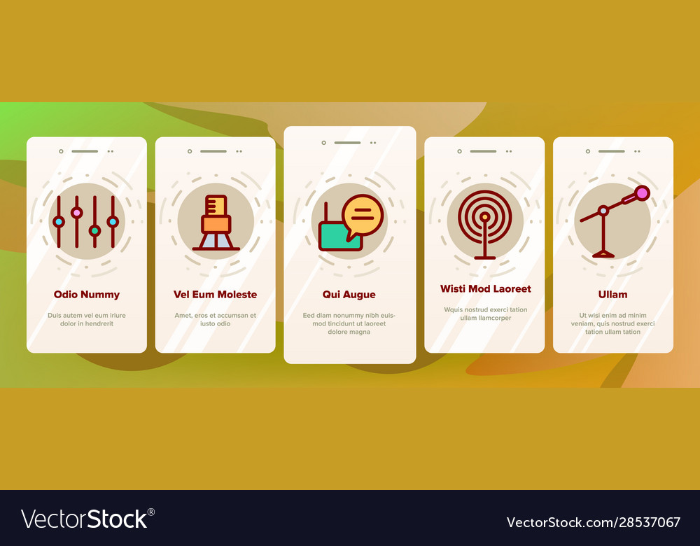 Radio program onboarding icons set vector image Radio program onboarding icons set