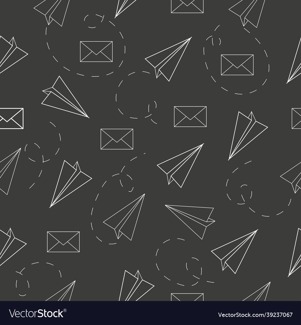 Seamless pattern with outline paper plane vector image Seamless pattern with outline paper plane
