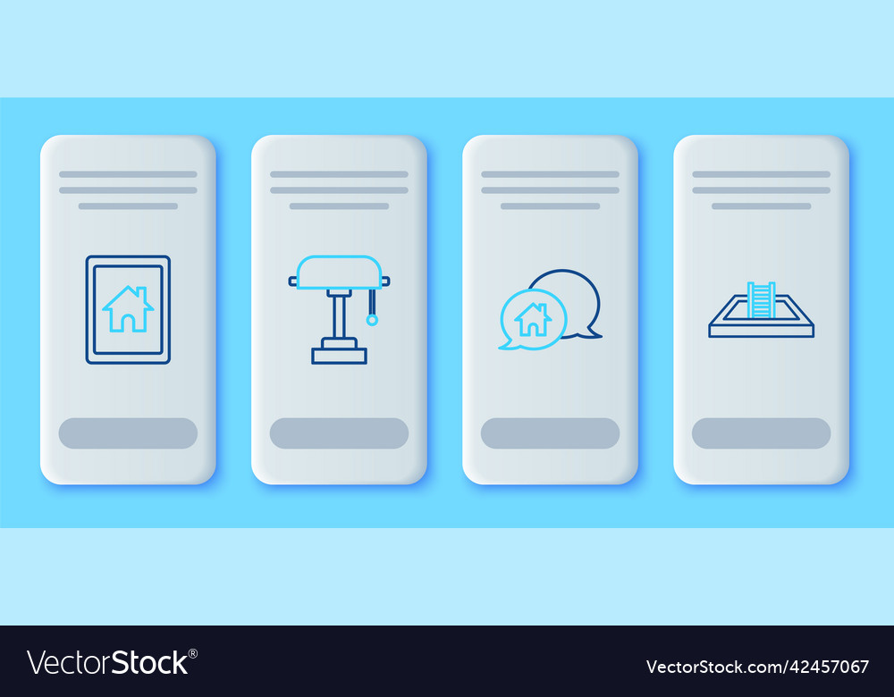 Set line table lamp house building in speech vector image Set line table lamp house building in speech