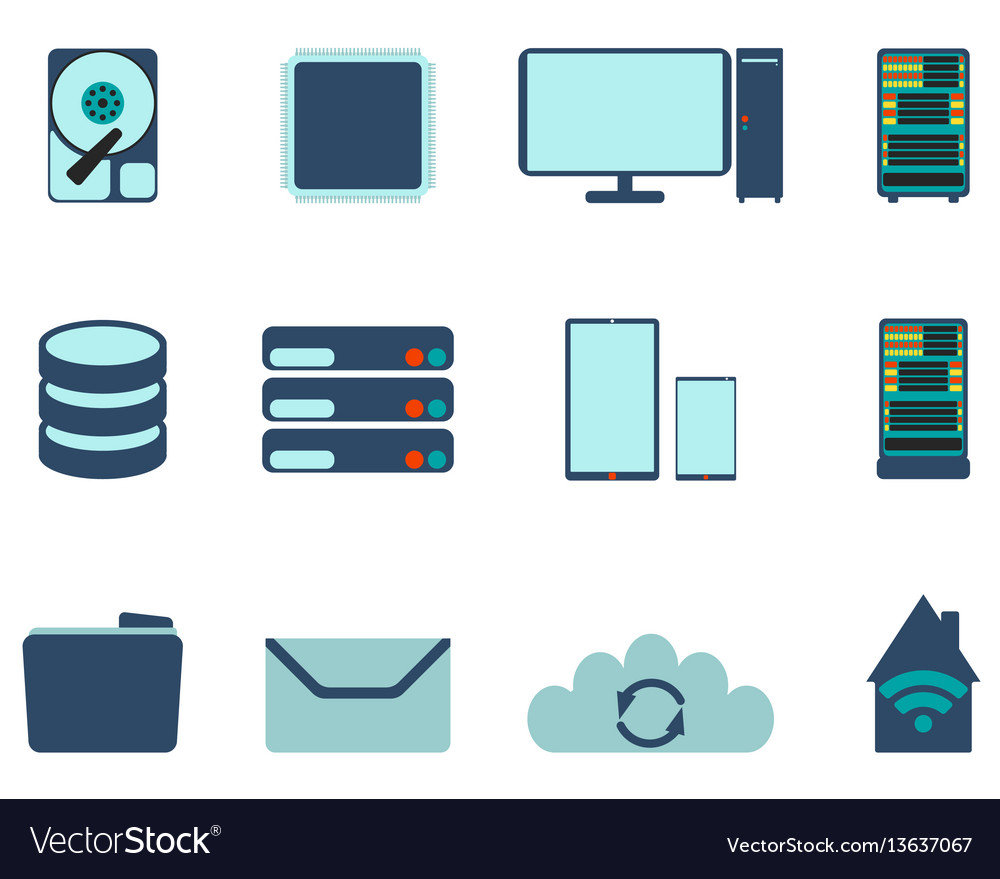 Set of computer and datebase icons vector image Set of computer and datebase icons