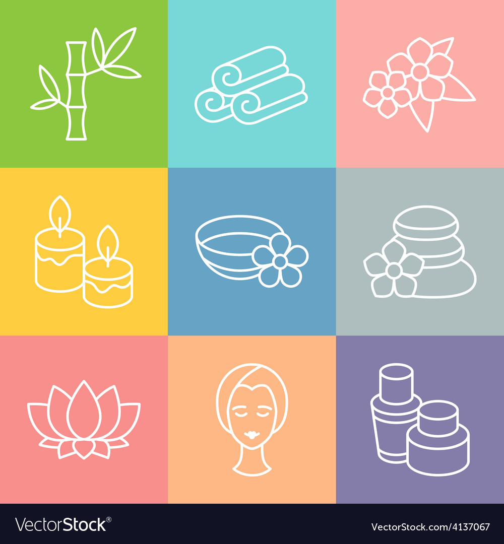 Set of spa and recreation icons in linear style