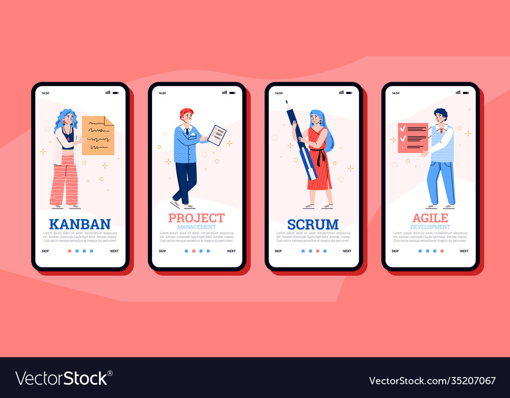 Set onboarding pages for scrum agile vector image Set onboarding pages for scrum agile