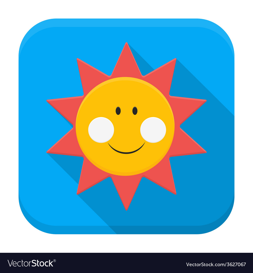 Lächelnde Sonne über Himmel App-Symbol mit langem Schatten