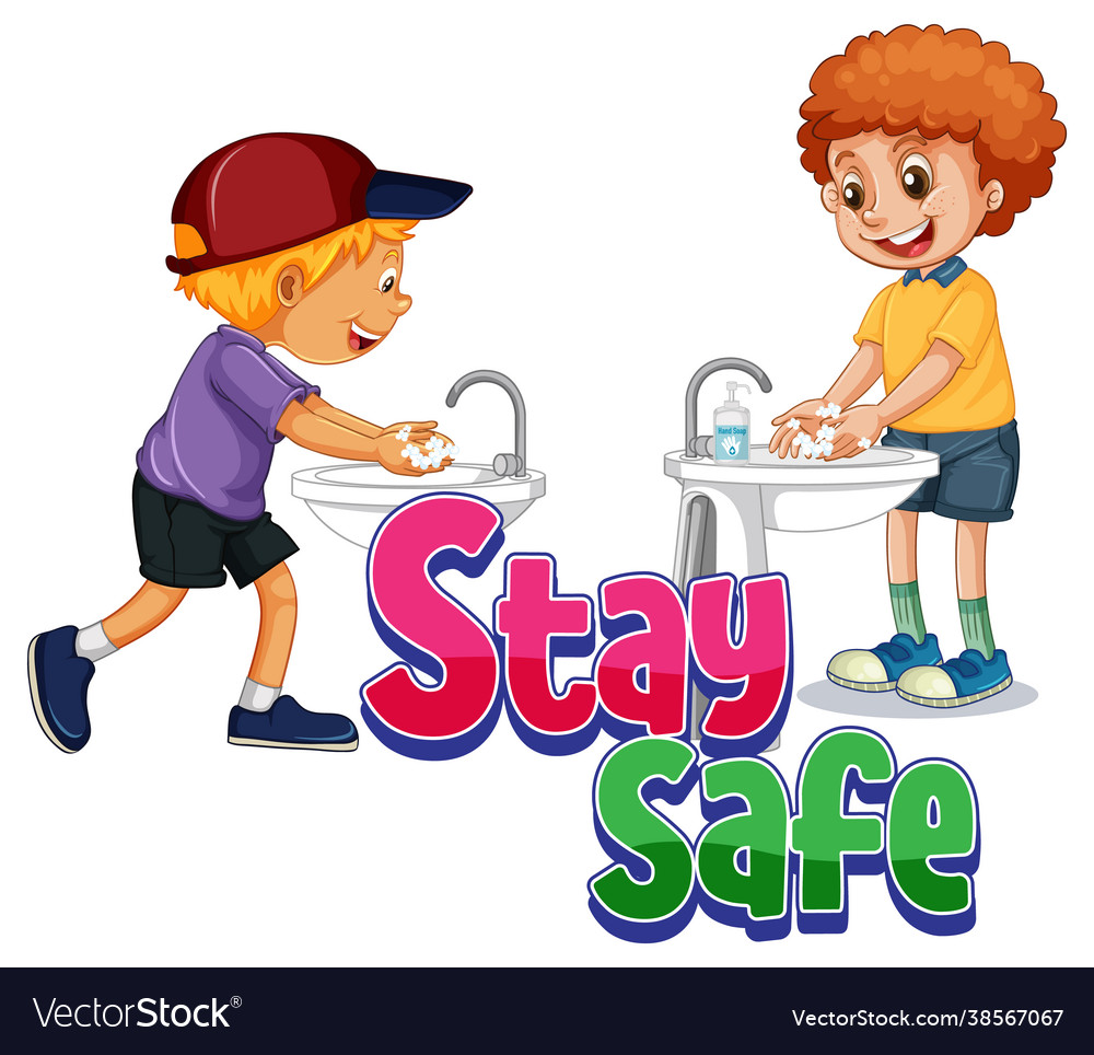 Stay safe font design with a boy washing his Vector Image