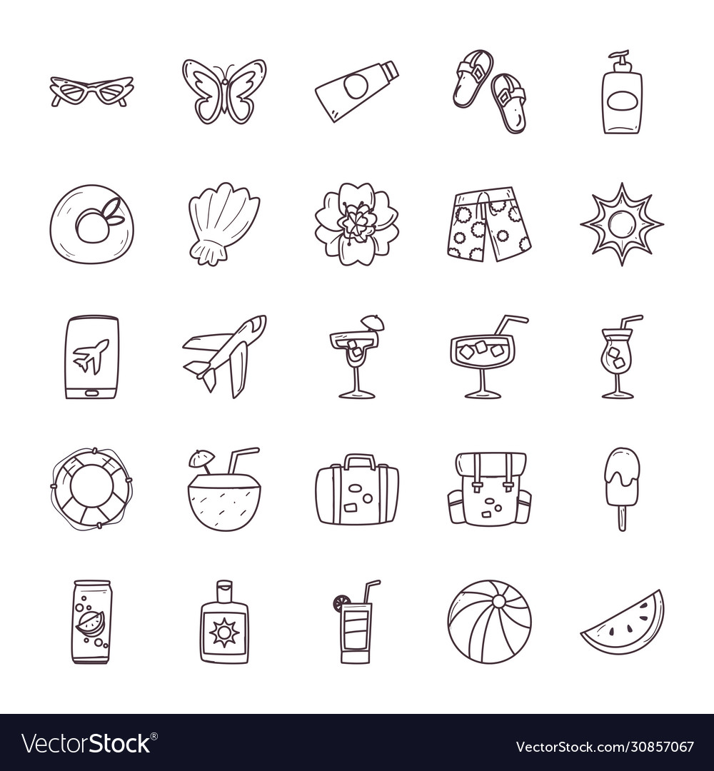 Summer line style icon set design