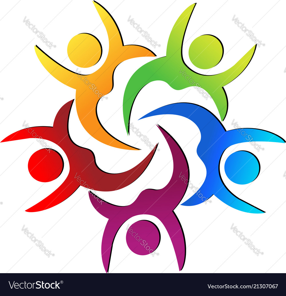 Teamwork colorful people raising hands Royalty Free Vector