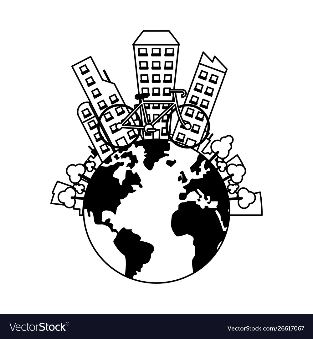 World saving ecology green cartoon in black Vector Image