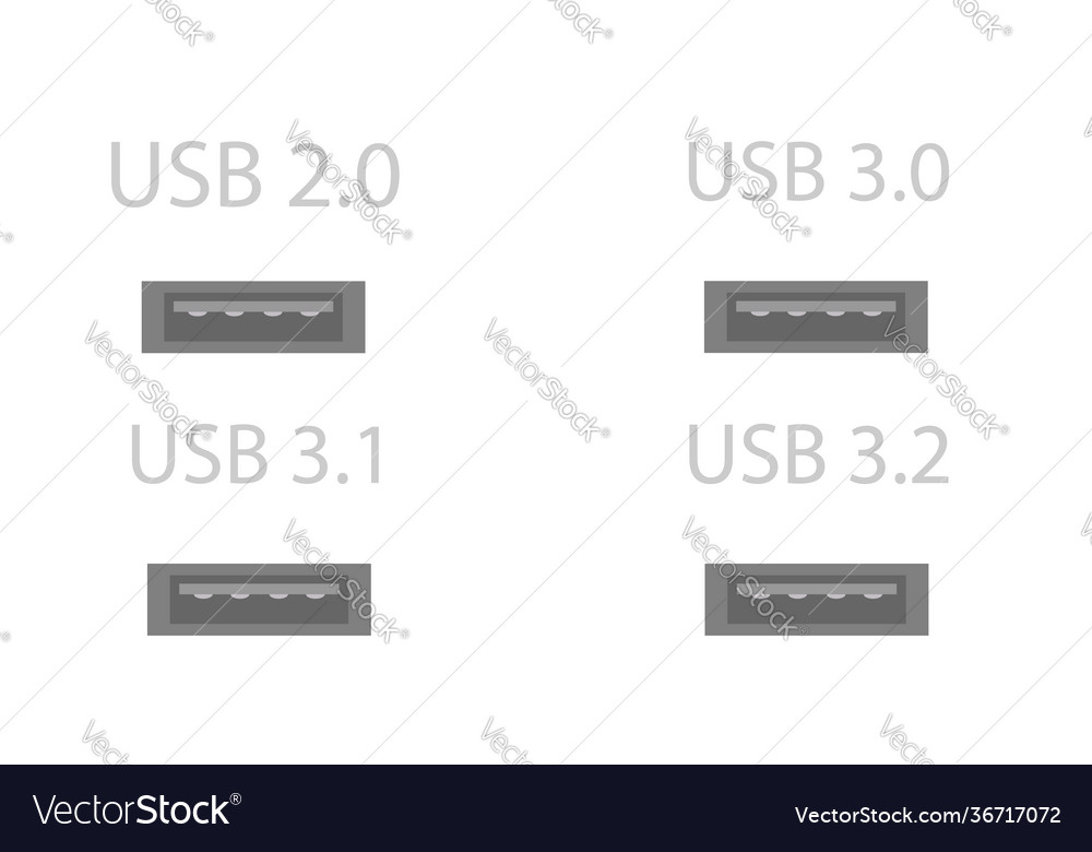 Ein Set USB-Steckverbinder im einfachen grauen Design