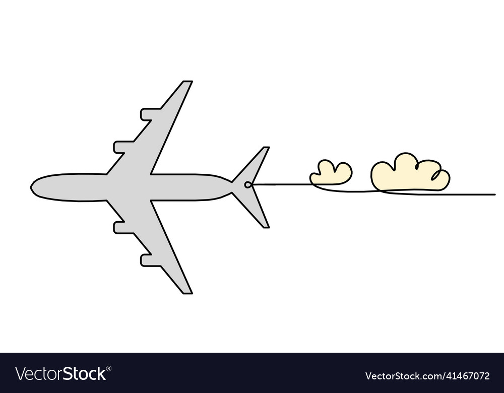 Abstract color plane with clouds as line drawing