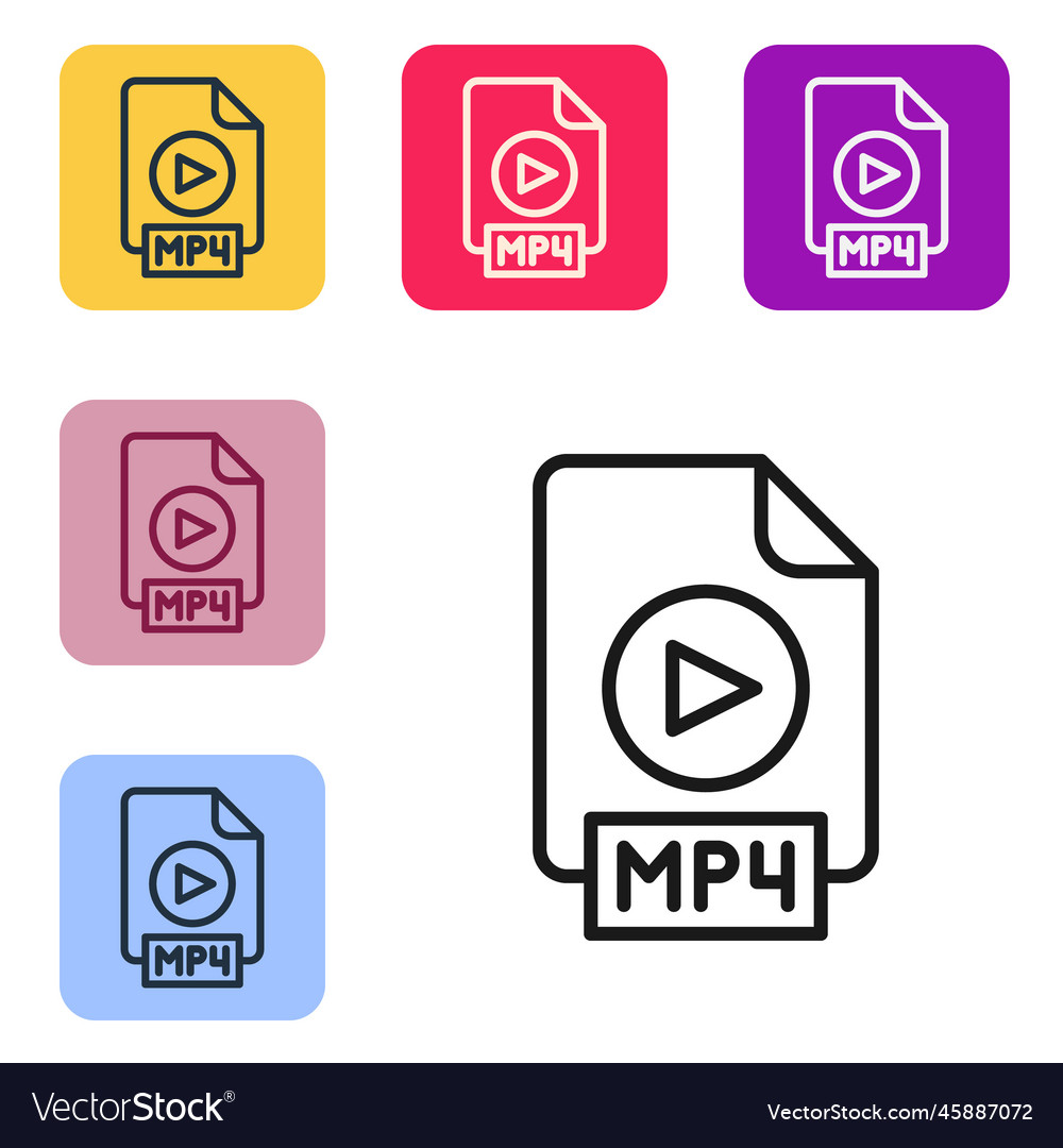 Black line mp4 file document download button vector image Black line mp4 file document download button