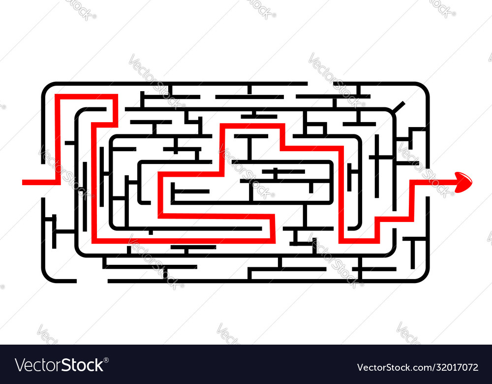 Black rectangle rounded corner maze red line from