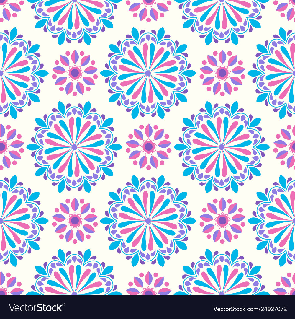 Bright mandala pattern in pink-white and yellow Vector Image