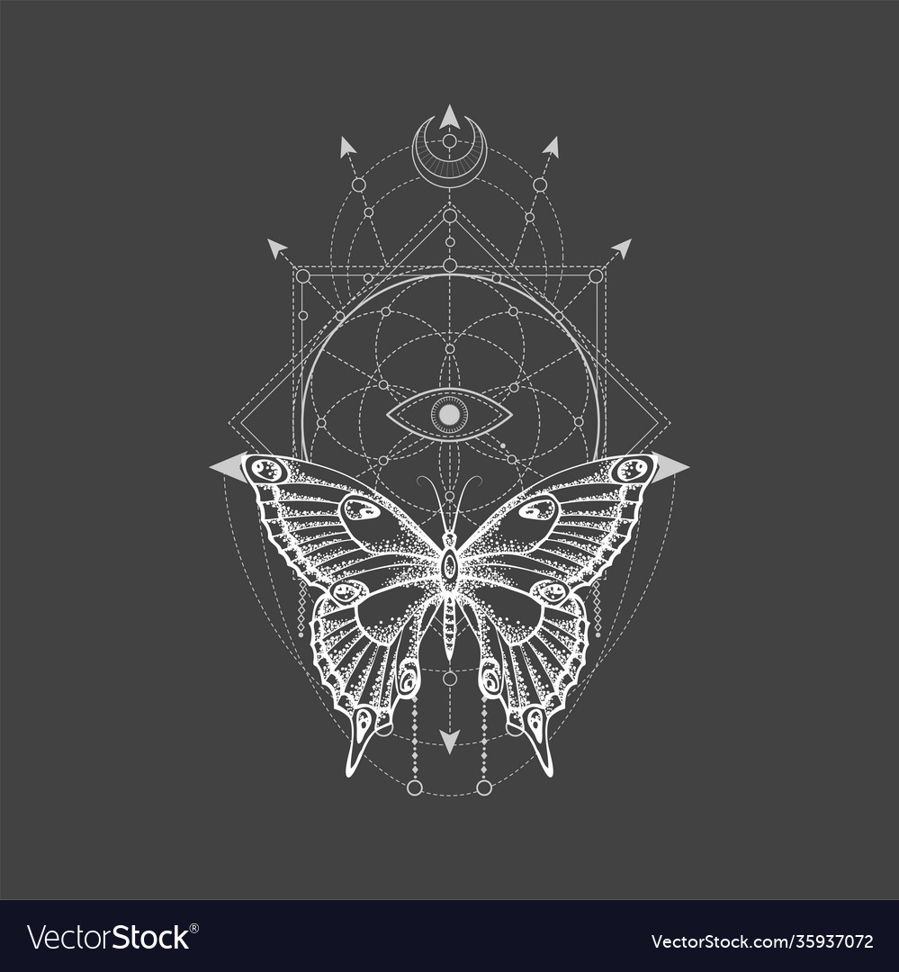 Butterfly and sacred symbol vector image Butterfly and sacred symbol